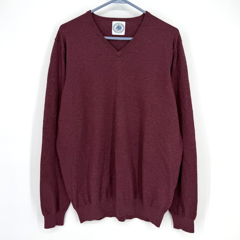 J. Press Mens Burgundy Cotton Cashmere V-Neck Sweater Size UK 46‎ EUR 54 XL